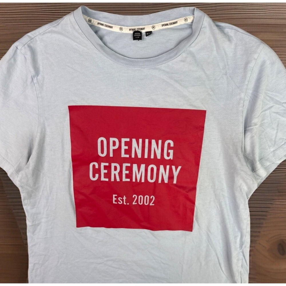 Opening Ceremony T-Shirt Box Logo Shirt Blue Red Graphic Tee Women Sz‎ M